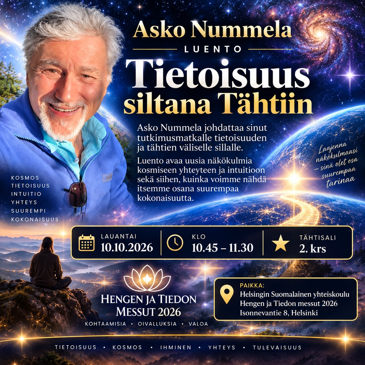 Tietoisuus siltana Tähtiin Hengen ja Tiedon messuilla Askon pitämä luento 10.10.2026