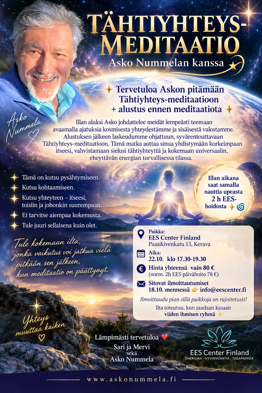Koe Tähtiyhteys meditaatio upeissa energioissa hoitavan äänen kera